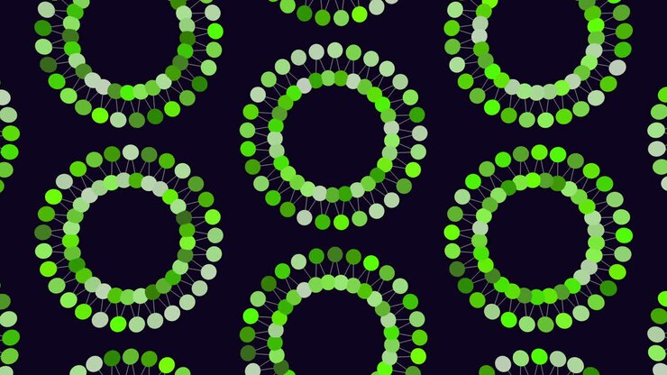 Green dots in intricate circular pattern on black background