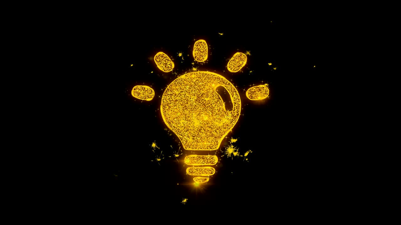 전구 조명 아이콘은 검은 바탕에 입자를 불꽃으로 만니다.