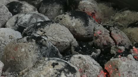 las piezas de carbón moldeado están ardiendo.