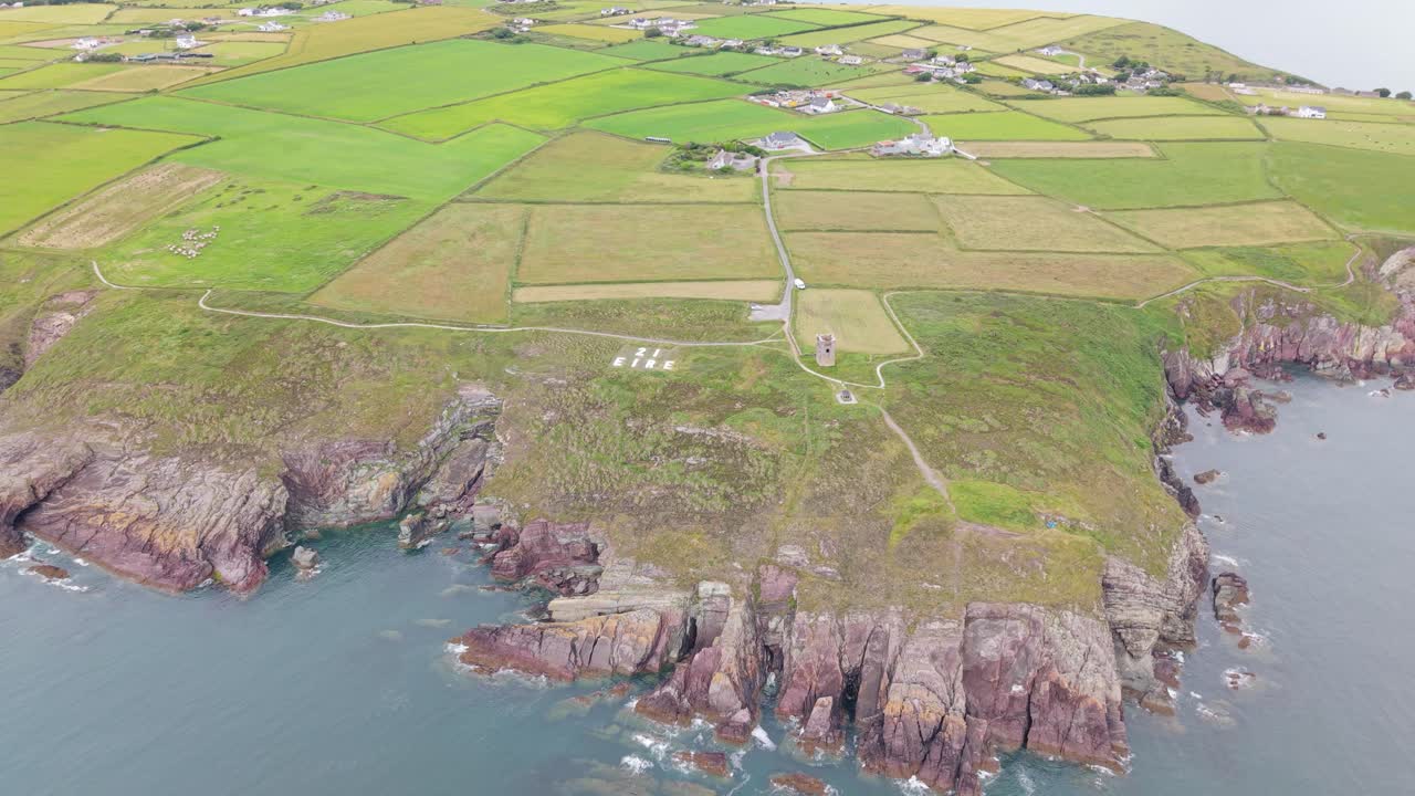 Ireland’s Historic WWII EIRE Marker Seen from Above on the Rugged Cork Coast