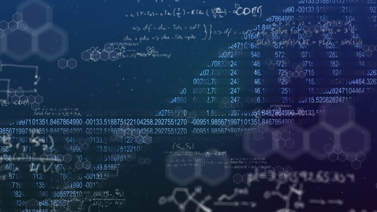 DNA of figures and mathematical equations over blue background.