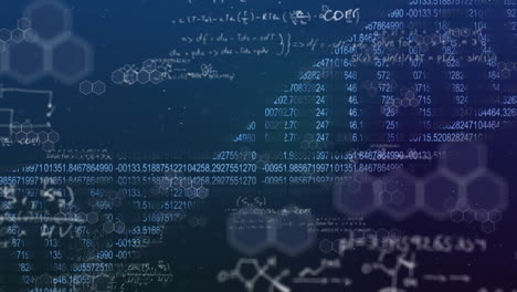 dna of figures and mathematical equations over blue background.