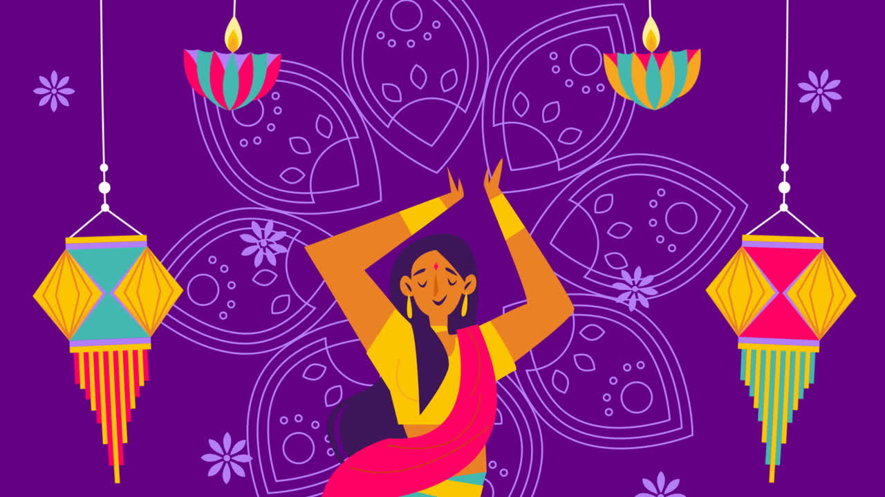 An animation of a Diwali festival celebration illustration