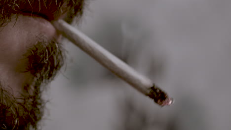 macro shot of a man lights up an handmade cigarette