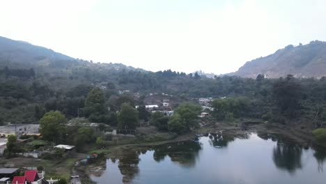 Flyover-of-Lago-Calderas-in-San-Vicente-Pacaya-in-Guatemala,-Central-America