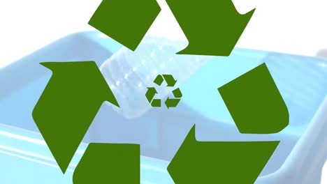 animation of recycling icon over plastic bottle