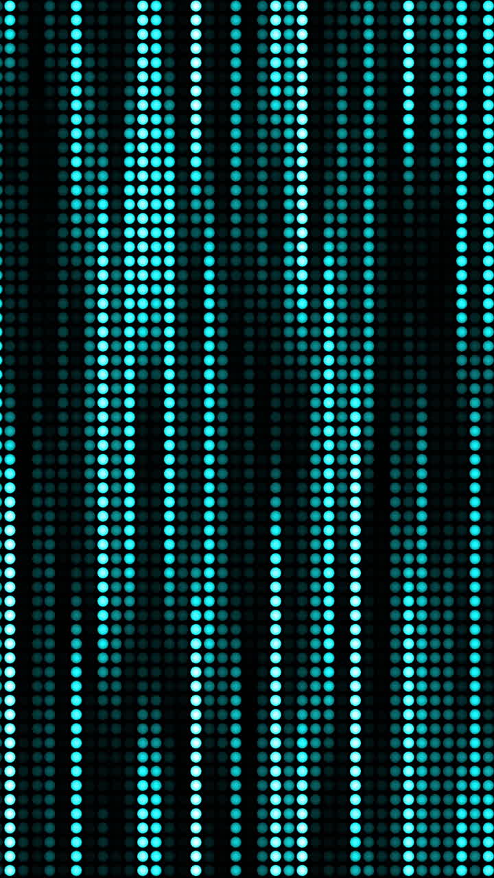 Bright glowing green diodes. Movement falling down festive illumination lines. Blurred electronic display. Looped motion graphics. Vertical video.