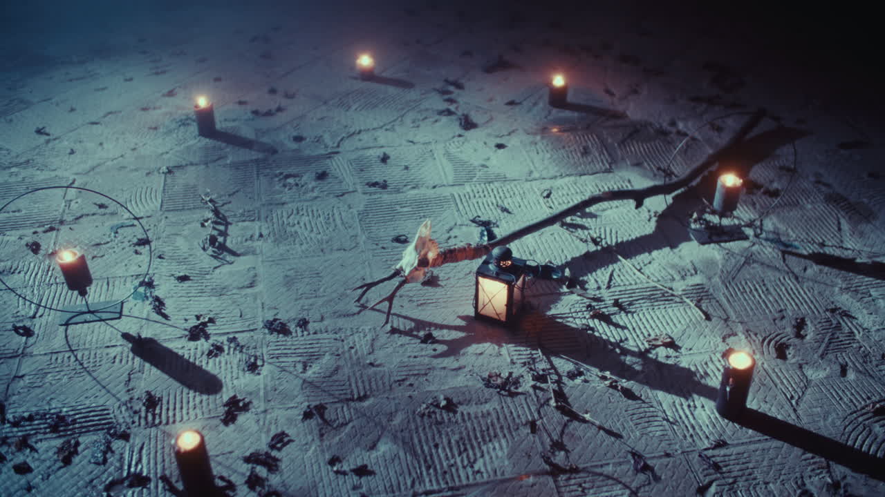 Night Ritual with Candles and Lantern