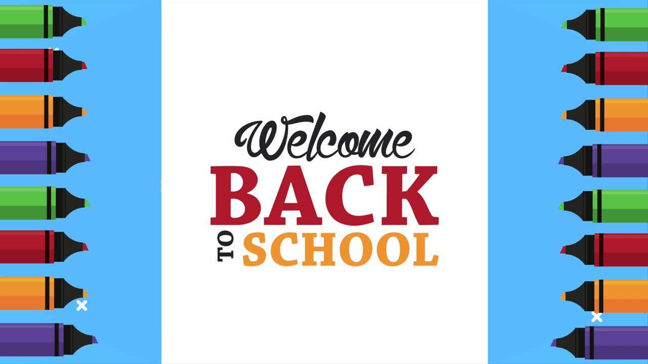 학교로 돌아가는 시간 컬러 크레이온으로 글자를 쓰고