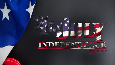 4th of july, independence day text in banner with an american flag