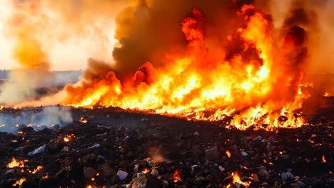 a large fire is burning in the middle of a field