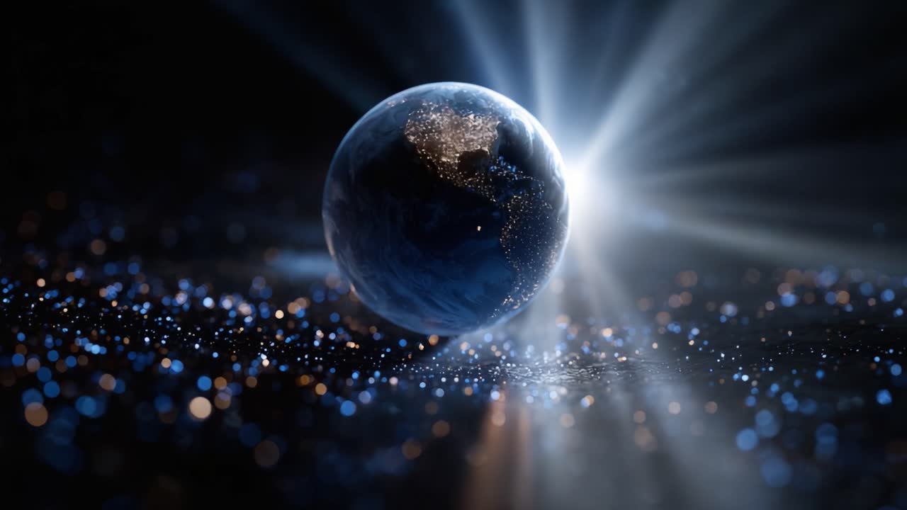 Stunning Visual of Earth Surrounded by a Sparkling Space Scene Illuminated by Radiant Light, Showcasing the Beauty of Our Planet Against a Cosmic Backdrop