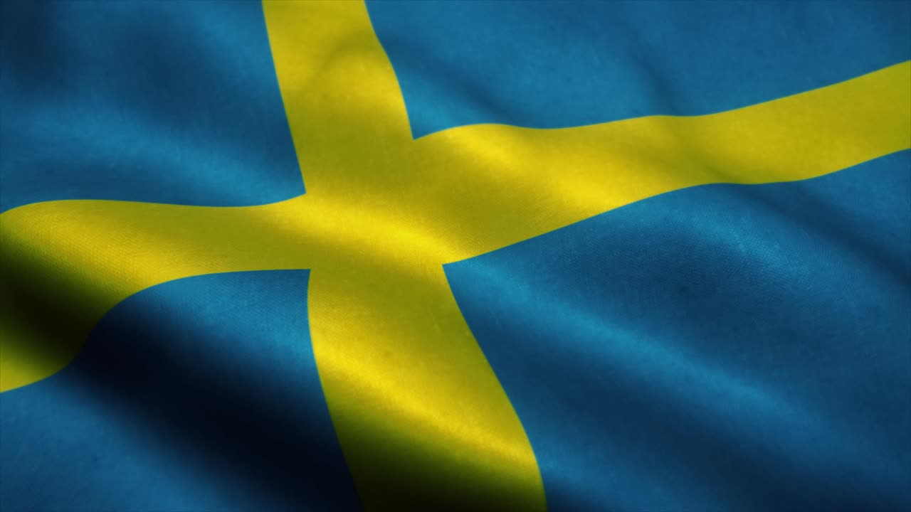 Svensk flag vifter i vinden. Sveriges nationalflag. Symbol for Sverige i sømløs loop-animation. 4K.