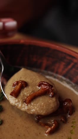 creamy mushroom soup with toasted chanterelles