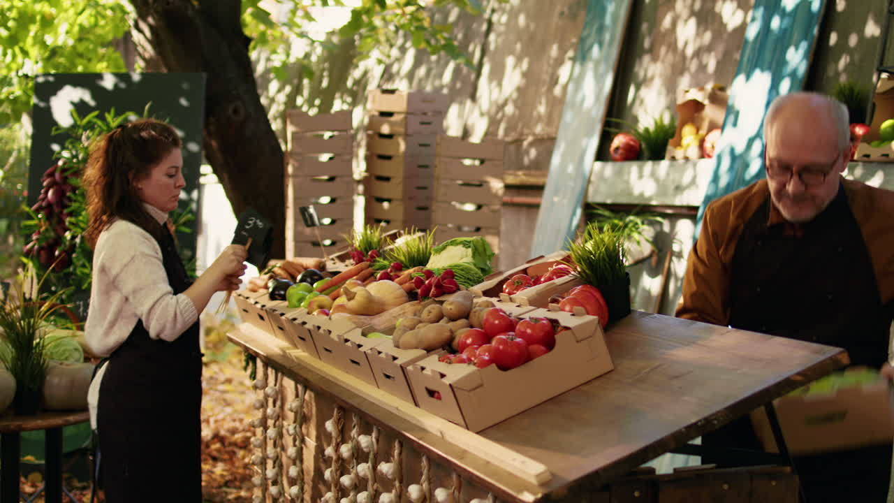 People shopping at a local farmer's market with fresh produce