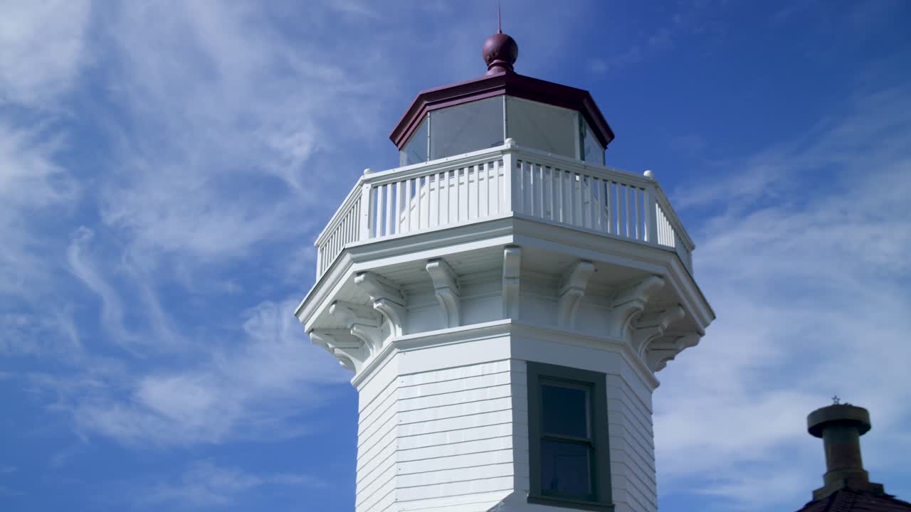 Upward view of the Mukitleo Lighthouse in Washington