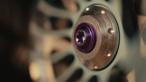 close-up of a bicycle wheel hub