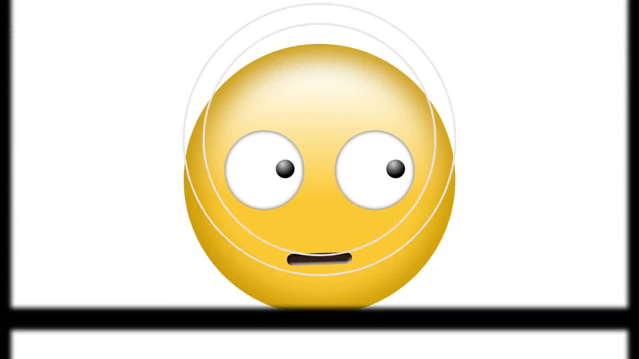 animación del icono de emoji asustado sobre pantallas en movimiento sobre fondo negro