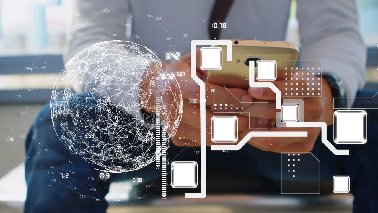 animación de la red de conexiones sobre el hombre utilizando el teléfono inteligente
