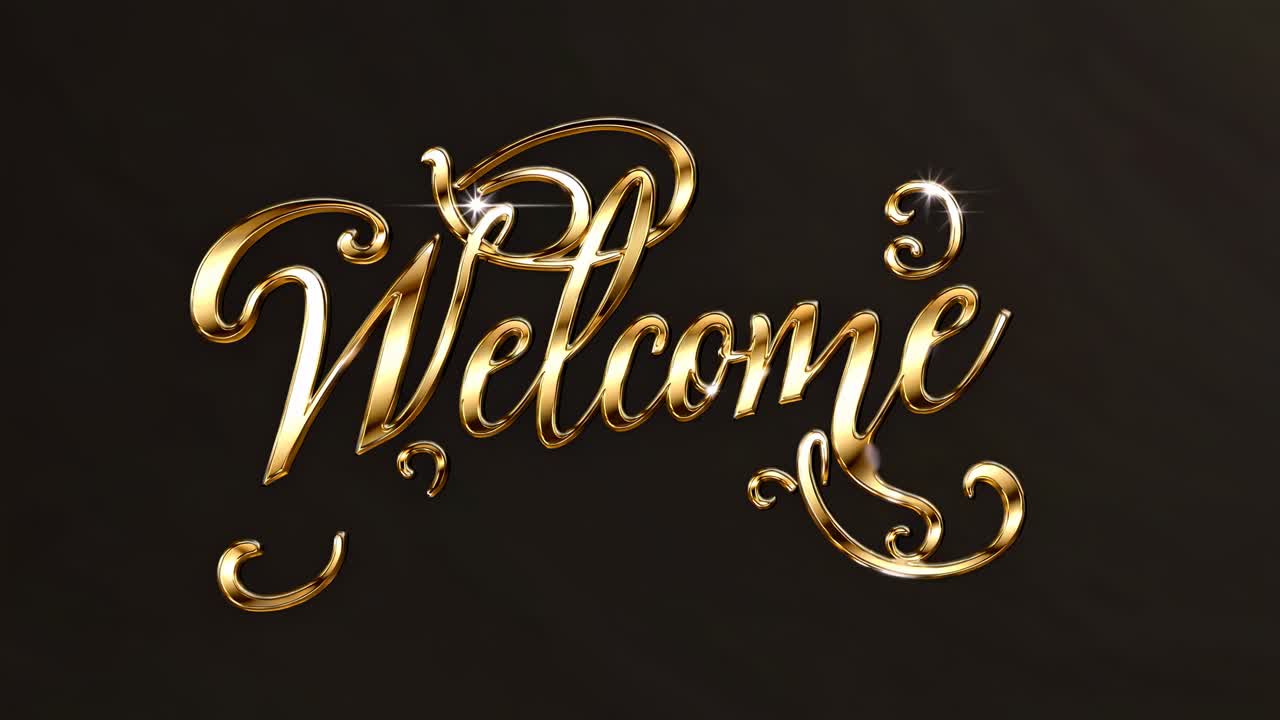 Elegant 3D golden 'Welcome' text on a soft gradient background, viewed from a straight-on angle