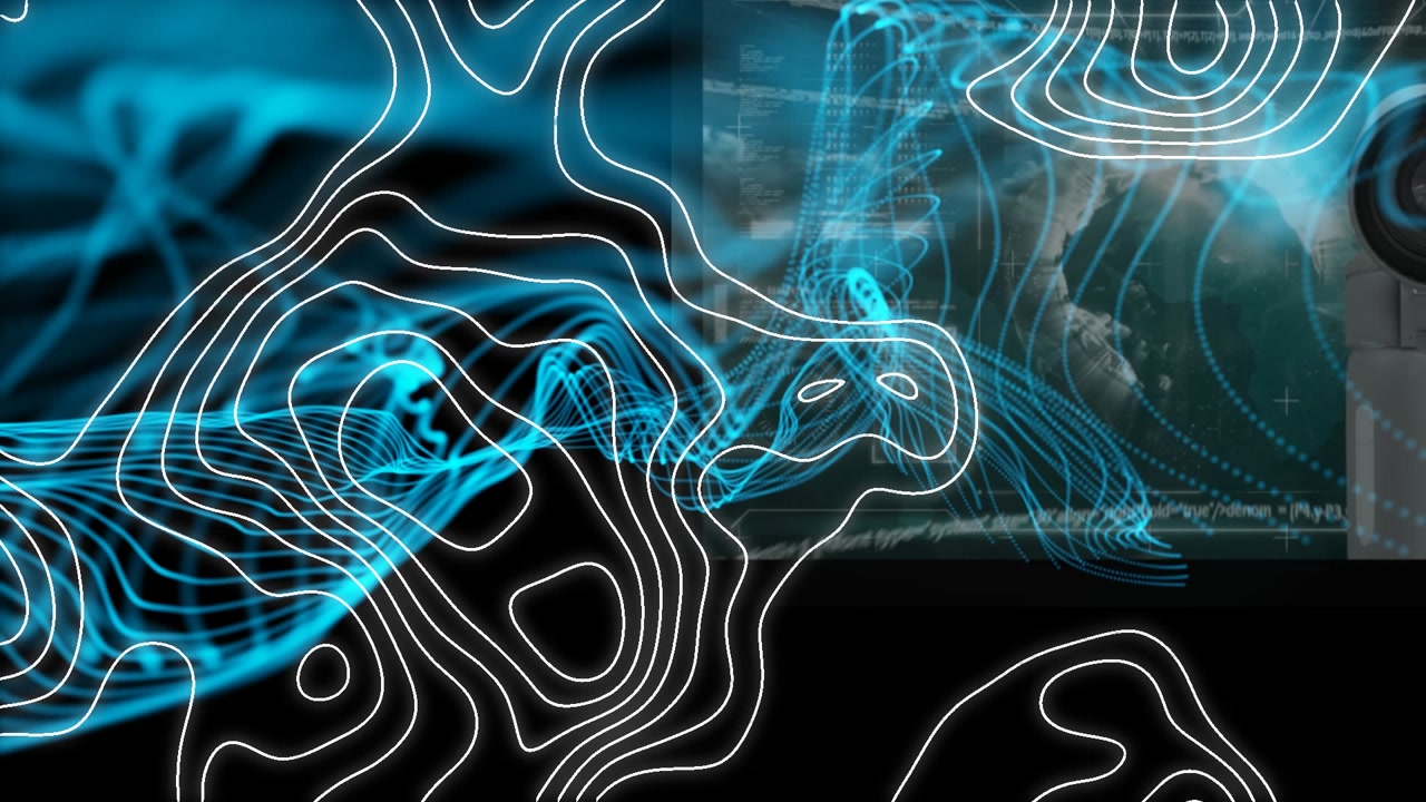 Animation of shapes moving lines and topography lines map