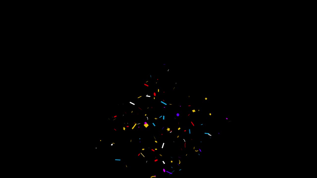 confeti realista tiro popper explosões caindo animação de tela verde preto.