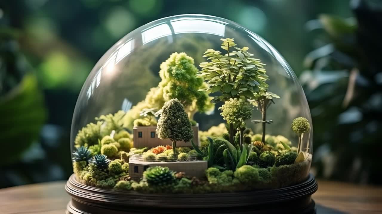 Miniatyrlandskap i en glasskuppel