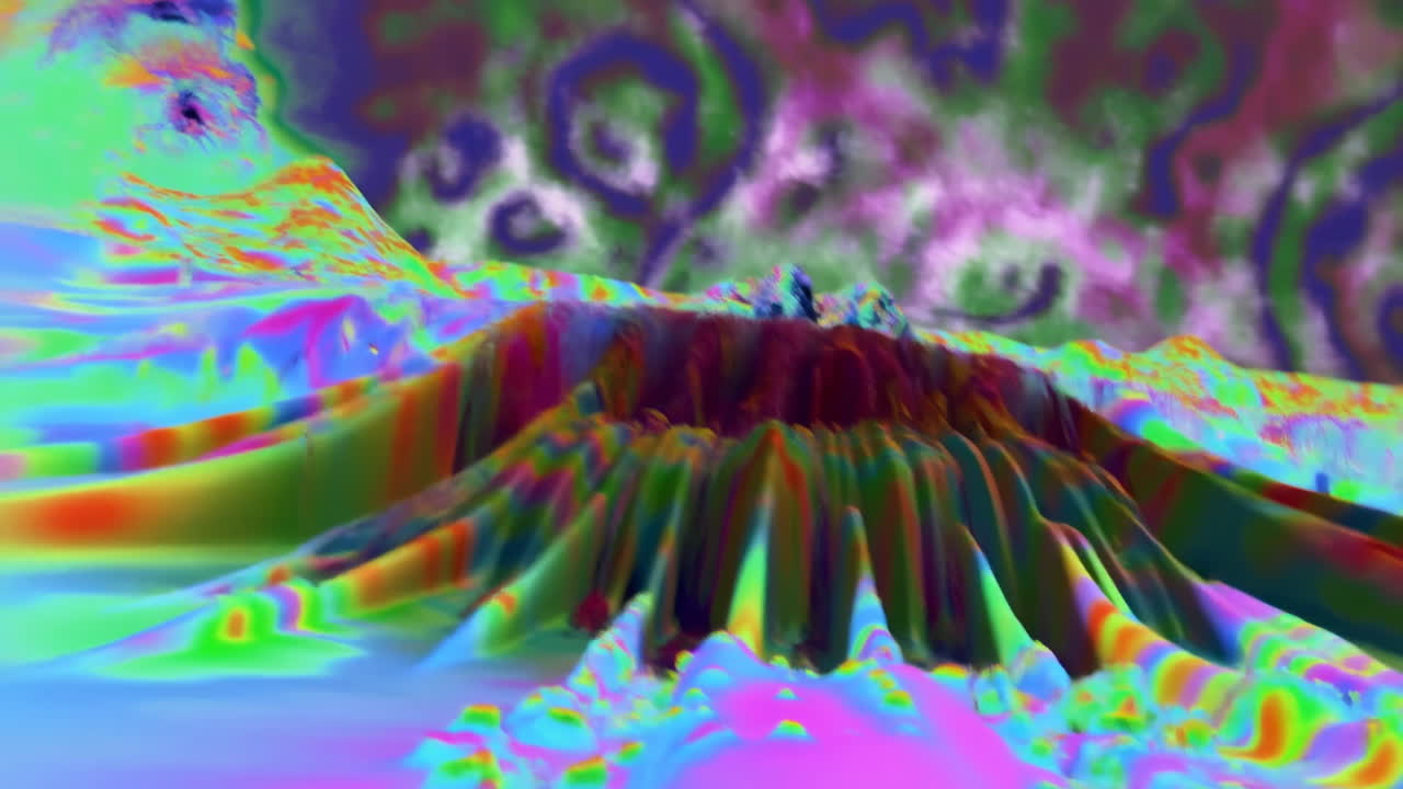 Paesaggio digitale astratto vibrante con colori psichedelici in evoluzione
