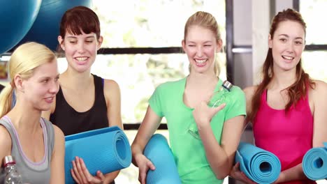 Woman-chatting-before-yoga-class