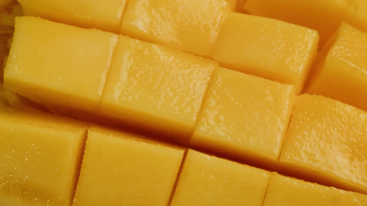 Close-up of Fresh Ripe Mango Cut into Cubes