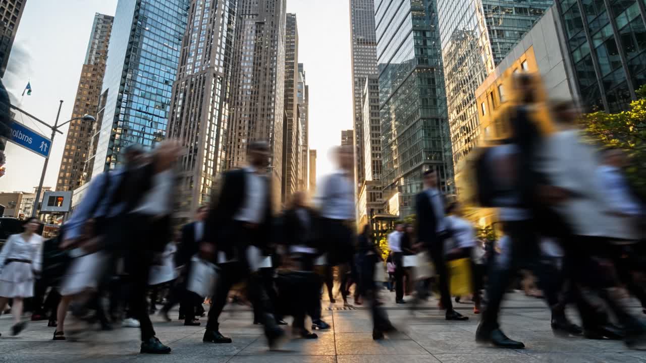 Busy City Street with Skyscrapers