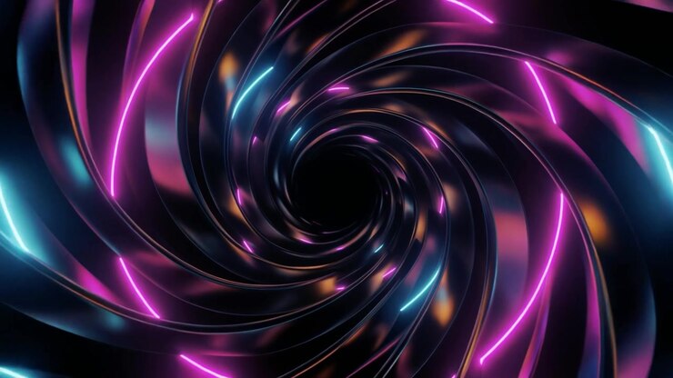 Rotating Abstract Neon Light Tunnel with Hypnotic Spiral