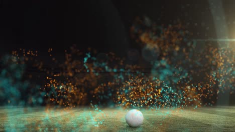 Animation-of-colourful-particles-moving-over-football-on-pitch