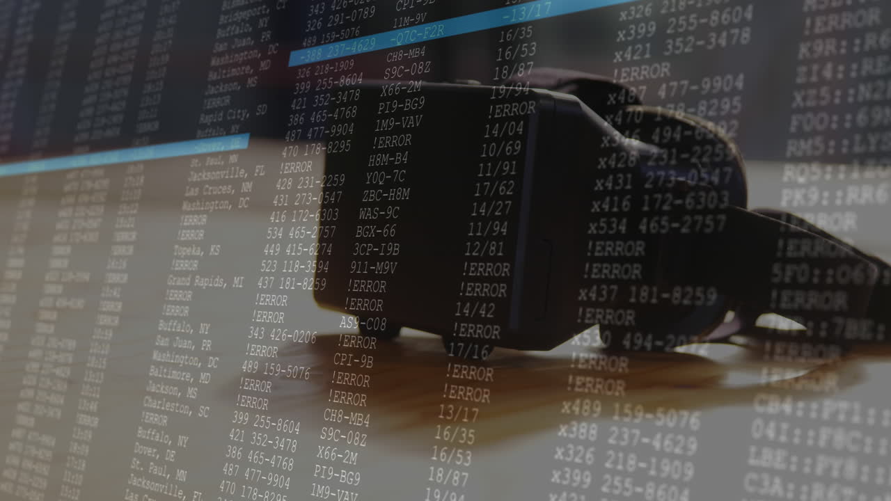 Animation of data processing on computer screen over vr headset