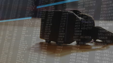 animación del procesamiento de datos en la pantalla de la computadora sobre el auricular