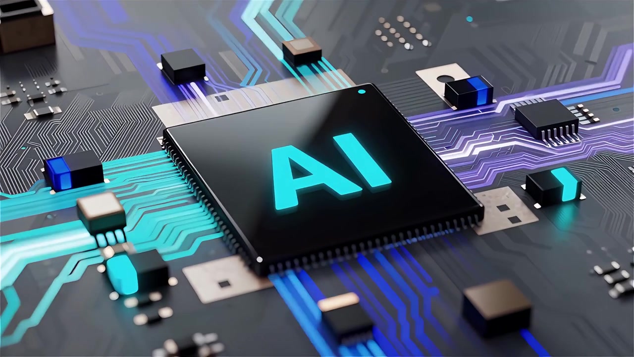 Futuristic AI Chip Motherboard Technology Background 4K