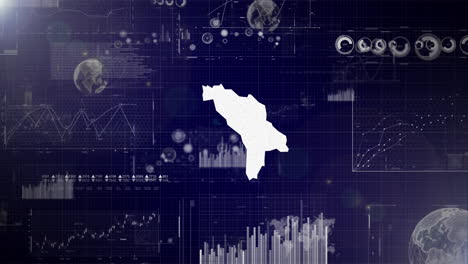 fondo corporativo del país de moldavia con elementos abstractos de gráficos de análisis de datos que muestran el análisis de datos video tecnológico con globo, crecimiento, gráficos, datos estadísticos del país de moldova