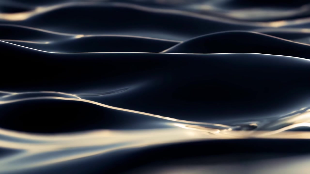 Abstract Close-up of Dark Fluid Waves with Shimmering Reflections