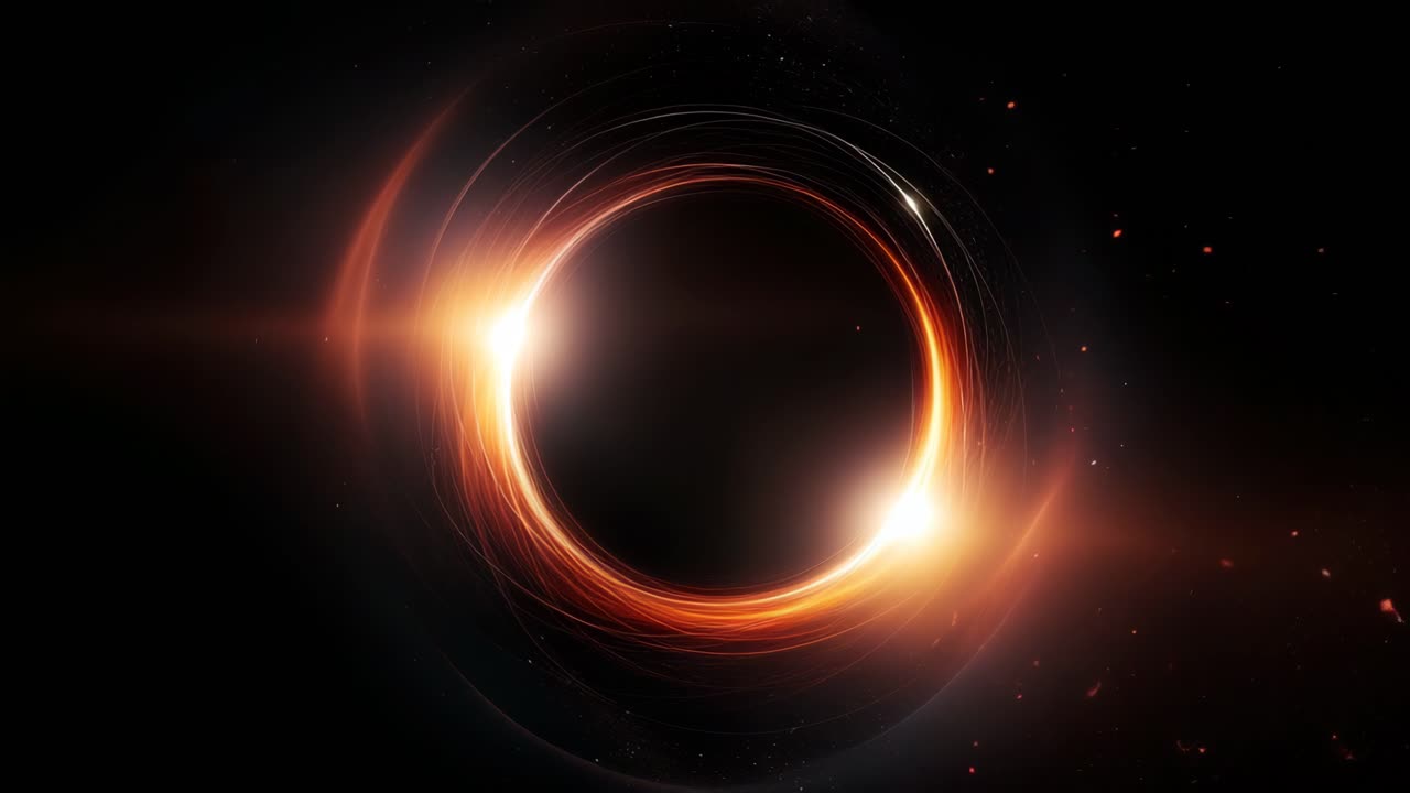 Dynamic video concept of a glowing black hole, captured from a centered angle