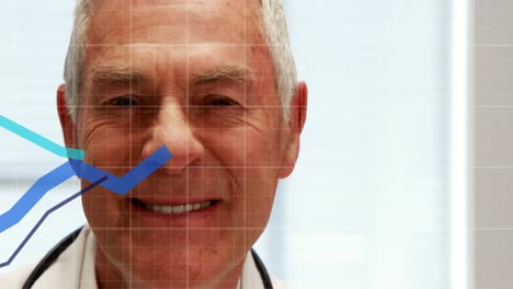 animación del procesamiento de datos financieros sobre el médico caucásico