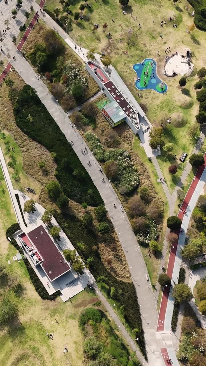 Bird's eye view of Parque La Mexicana, Santa Fe, captured by drone