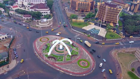 "i love my country cameroon" roundabout downtown the capital yaounde, aerial view