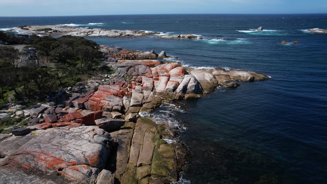 Granite Rocks Of Bicheno Blowhole In Tasmania, Australia - Aerial Shot