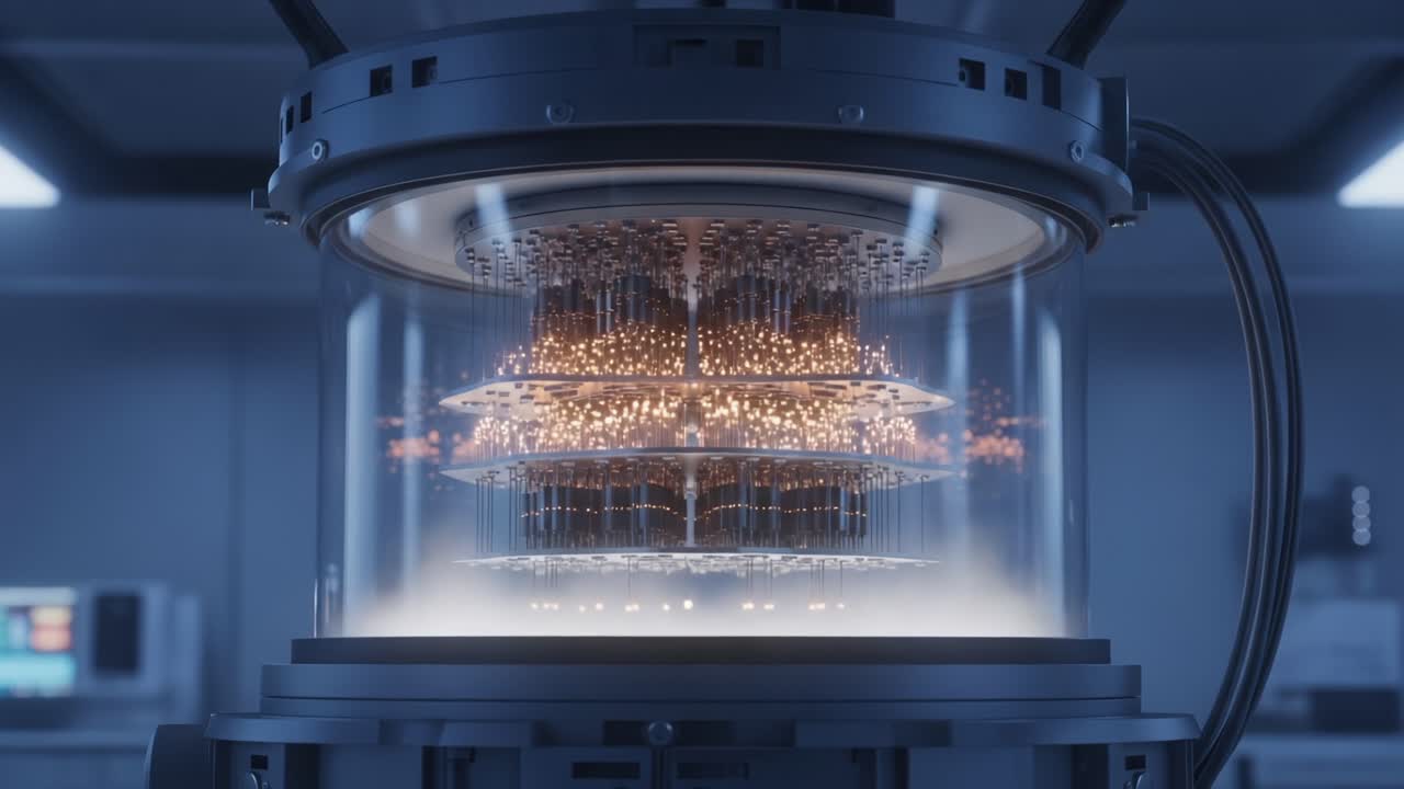 Exploring the Future of Quantum Computing: A Close-Up of a Cutting-Edge Quantum Processor in a High-Tech Laboratory Environment