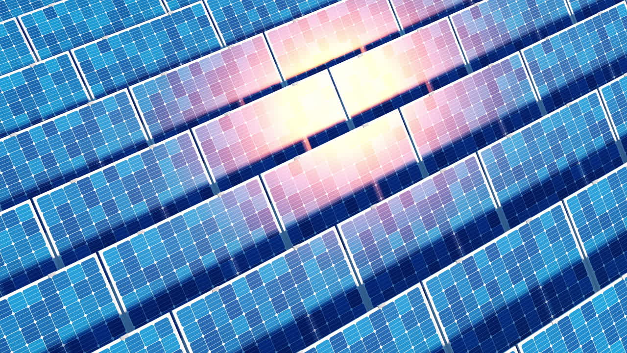 el sol brilla en el panel solar, energía solar, renderización 3d.