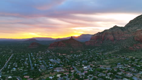 sedona, arizona panoramic aerial view of red rocks during sunset in north america