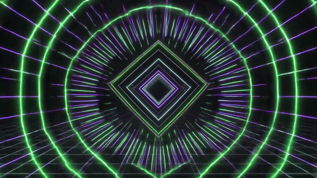 Animazione di tunnel geometrico al neon stile retro synthwave