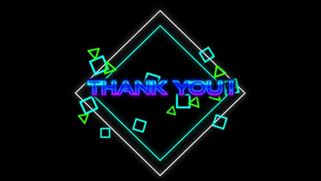 animation of digital thank you text with graphical triangular and square shapes on black background
