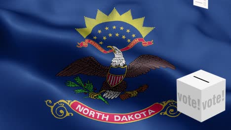 state of north dakota - ballots fly to box for north dakota selection - ballot box in front of flag - election - vote - national flag north dakota state wave pattern loopable elements - fabric texture and endless loop - north dakota state loopable flag