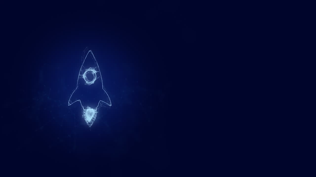 Rocket ship icon with plexus effect. Connected lines with dots. Lines plexus